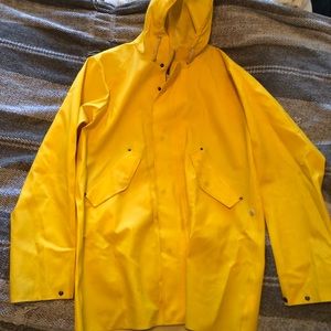 Elka Regntoj BLÅVAND Classic Yellow Raincoat Hooded Zip Jacket Rubber Mens Sz L